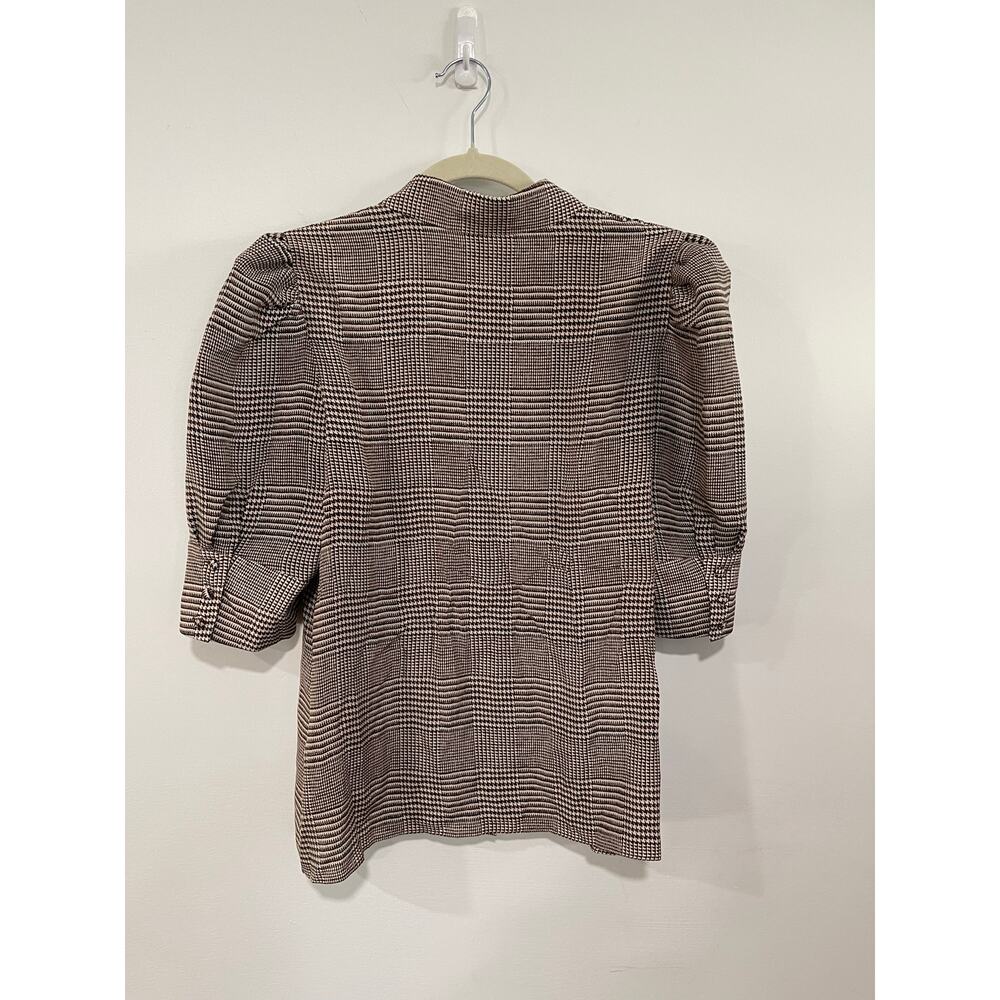 NWT Alice + Olivia Willa Scrunch Sleeve Silk Blouse Size Houndstooth Academia - Picture 4 of 5